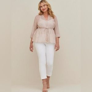 Collared Peplum Blouse - Crinkle Cotton Mushroom - PLUS SIZE 00 (D1)